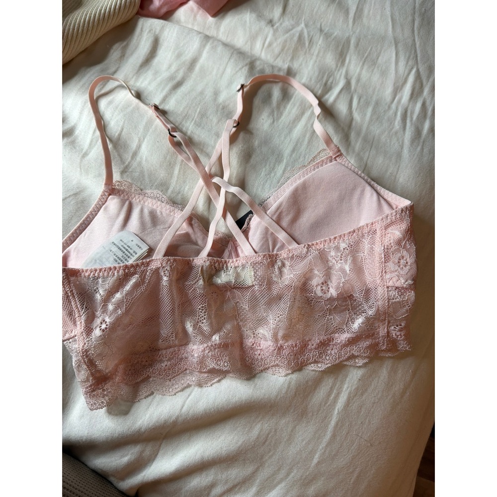 Abercrombie & Fitch Pink Lace Bralette Longline Strappy Racerback NWT Large - Picture 3 of 3